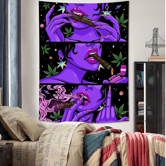 Wegklazax Fantasy Tapestry Blacklight Tapestry for Bedroom Cool Tapestries Wall Hanging for Bedroom and Living Room Purple 60×80 Inches