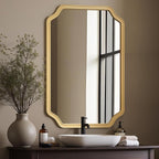 Wooden Bathroom Mirror for Wall, 24" x 36" Rustic Vanity Mirror for Over Sink, Natural Wood Wall Mirror with Decorative Rounded Corner Frame for Bathroom,Farmhouse, Entryway, Bedroom, Living Room