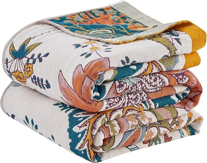 Boho Throw Blanket Farmhouse Decor Throw Blanket Bohemian Blanket for Bed 100% Cotton Muslin Woven Couch Blanket All Seasons Quilt Bedroom (Beige, 60"x80")