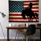LB Western Cowboy Tapestry Vintage American Flag Tapestry for Bedroom Cool Man on Black Horse Tapestries Wall Hanging for Living Room College Dorm Wall Decor,60x40 inches