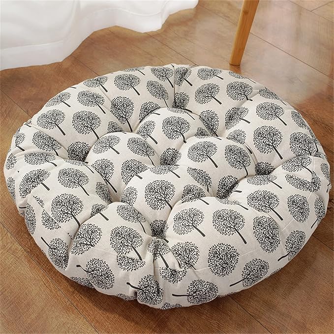 Large Round Floor Cushion, Comfortable Cotton and Linen Boho Meditation Pillow Tatami Seating Cushion for Room Reading Book Nursery Room Balcony,A,60 * 60cm(2pcs)