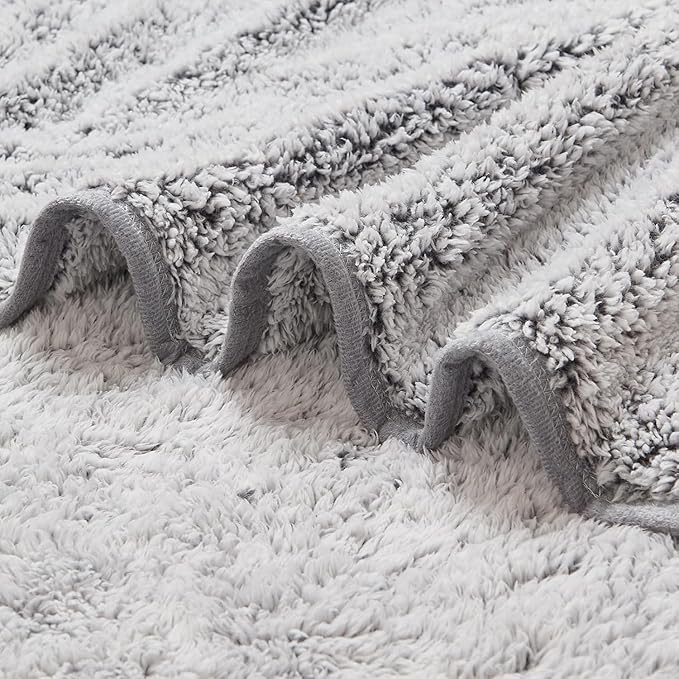 EMME Soft Sherpa Fleece Blanket Reversible Plush Fluffy Large Blanket, Light Weight Warm Decorative Boho Blanket Cover for Sofa, Couch, Bedroom,Travel(Plush Grey,50"x60")