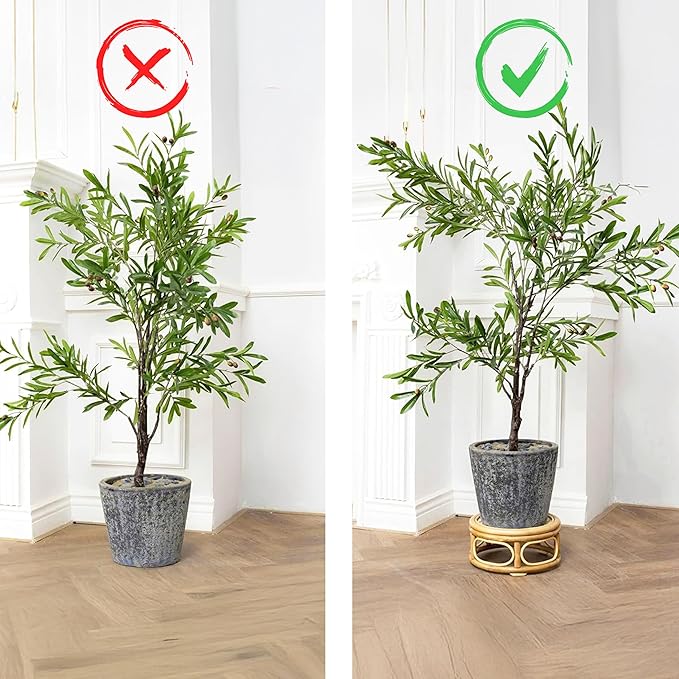 Set of 2 Large Rattan Wicker Round Risers Decorative Indoor Plant Stand, Mid Century Minimalist Modern Plant Stands, Boho Short Plant Stand Holder Suitable Fits 8'' and 12'' Pots