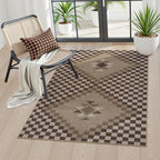 LIVEBOX Easy Jute 3x5 Washable Rug, Non Slip Farmhouse Kitchen Rugs, Brown Checkered Indoor Entrance Rugs Throw Mat with Rubber Backing, Ultra Thin Indoor Outdoor Porch Rug Patio Courtyard