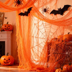 Set of 5 Halloween Creepy Gauze Cloth Decoration, Orange Scary Indoor Outdoor Halloween Gauze Tapestry Decor, Spooky Decorations for Home Wall Yard Haunted House Party Supplies, 72 x 30 inch