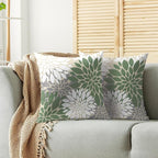 Sage Green White Grey Gray Pillow Covers 18X18 Inch Set of 2, Spring Modern Geometry Dahlia Floral Print Decorative Throw Pillow Covers Outdoor Farmhouse Cushion Case for Couch Sofa Bed Decor