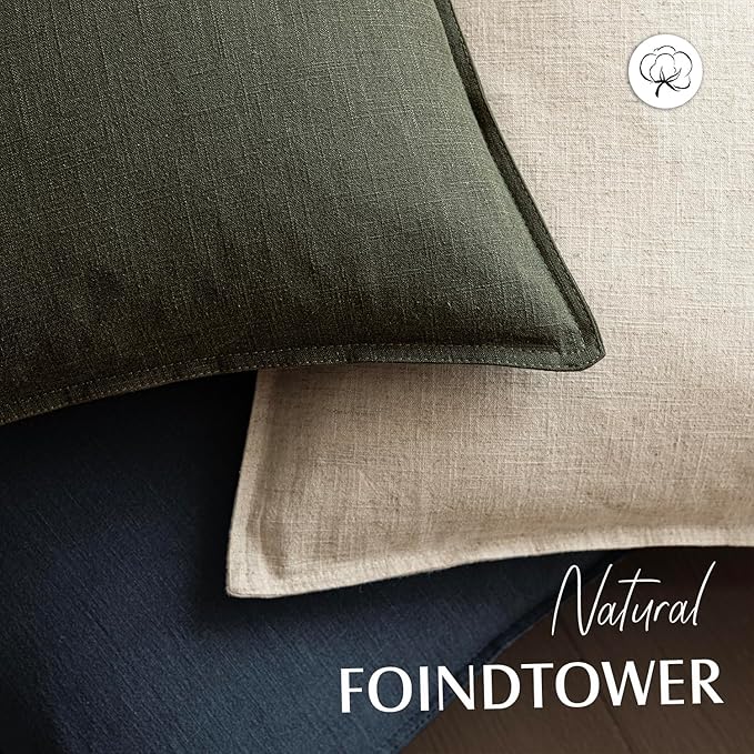 Foindtower Pack of 2, Decorative Linen Solid Throw Pillow Covers Soft Accent Cushion Case Farmhouse Neutral Pillowcase for Chair Couch Sofa Bedroom Living Room Home Decor 16x16 Inch Olive Branch Green