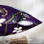 MUSSEL Purple Velvet Throw Pillow Covers 20x20 Pack of 2, Vintage Floral Pillow Covers, Mid Century Flower Plant Cushion Covers for Sofa Living Room Home Decor