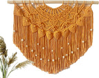 Youngeast Large Macrame Wall Hanging Boho Beaded Curtain for Window Macrame Bedroom Headboard Living Room Wall Art Tassel Tapestry Bohemian Woven Wall Decor 31" W X 25" H (Orange)