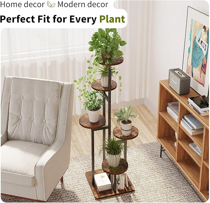 5 Tier Plant Stand Indoor, Tiered Plant Stands for Indoor Plants Multiple, Corner Flower Stand for Living Room, Multi-Layer Vintage Design Plant Shelf