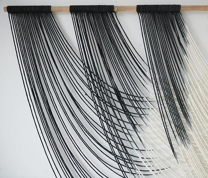 Jakalin Macrame Wall Hanging Black And White Dip Dyed Large Fiber Wall Art Macrame Wall Decor Boho Bedroom Living Room Wall Decor,59" W x 33" L