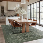 6x9 Area Rugs for Living Room Bedroom, Large Washable Rug, Green Vintage Floral Boho Style, Non Slip & Low Pile Carpet for Indoor Dining Room, Dorm and Kids Room(Green 6x9ft)