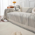 VClife Large Sofa Cover Chenille Couch Cover for 2 Cushion Couch Sofa, Modern Beige Gray Striped Couch Covers for Kids Washable Sectional Sofa Protector with Tassel 71"X118"