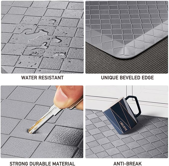 HappyTrends Kitchen Floor Mat - 4/5 Inch Thick Anti-Fatigue Kitchen Rug,Waterproof Non-Slip Kitchen Mats and Rugs Heavy Duty Ergonomic Comfort Rug for Kitchen,Office,Sink,Laundry,(22"x36", Gray)