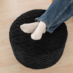 Fluffy Round Ottoman Pouf with All-in-One Foam Filling 20" x 14" Furry Ottoman Foot Rest Foot Stool for Living Room or Bedroom (Black)