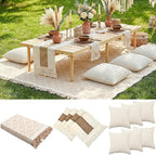 Extra Large Outdoor Boho Picnic Blanket 91'' x 71'' Beige White Table Runner 6 Throw Pillow Cover Woven Cotton Yarn Oversize Beach Blanket Washable for Picnic Camp Wedding