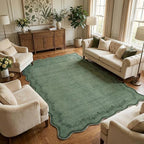 GarveeHome 4x6 Green Scalloped Washable Area Rug for Nursery Room, Solid Floral Soft Nursery Rug Non Slip Low Pile Small Carpet Stain Resistant Throw Rug for Dorm Kids Room Office Dining Room