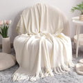 NTBAY Acrylic Knitted Throw Blanket, Lightweight and Soft Cozy Decorative Woven Blanket with Tassels for Travel, Couch, Bed, Sofa, 51x67 Inches, White Striped