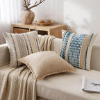 ANRODUO Pack of 2 Boho Decorative Throw Pillow Covers 18x18 Farmhouse Cushion Case Striped Chenille Pillow Cases Coastal Throw Pillows Accent Neutral Pillowcase for Sofa Couch Bed, Sky Blue Stripe