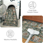 RUGSURE Washable Area Rugs - Perfect for Living Room, Bedroom, Kids Room, Nursery - Stain & Water Resistant Non-Slip, Pet & Child Friendly, Vintage Tribal Area Rugs (Green, 4' x 6')