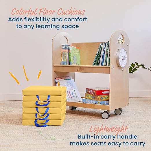 ECR4Kids SoftZone Square Floor Cushions with Handle, Flexible Seating, Yellow, 6-Piece