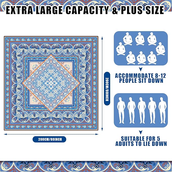 Boho Picnic Blankets 80''x 80'' Extra Large Beach Blanket Waterproof Sandproof Foldable Machine Washable Vintage Grass Lawn Park Mat for Family Camping Party Music Festival