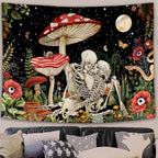 Accnicc Mushroom Skull Tapestry Skeleton Floral Plant Flower Tapestries Bedroom Aesthetic Nature Moon Wall Tapestry for Dorm Living Room (60'' × 50'')