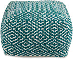 Signature Design by Ashley Brynnsen Casual Handwoven Geometric Pouf, Green & White