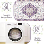 Amearea Vintage Design Area Rugs for Living Room, 5x8 Machine Washable Floral Collection Traditional Bedroom Rug, Low Pile Cute Kids Room Print Carpet, No Slip Office Kitchen Home Decor, Purple