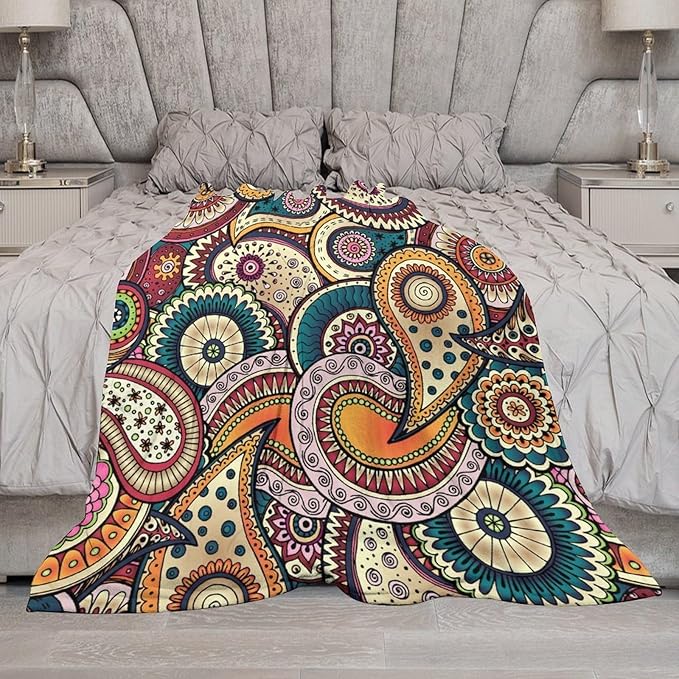 Indian Boho Throw Blanket Mandala Design Colorful Bohemian Floral Paisley Blanket for Sofa Bed Couch Chair Or Dorm 30"x40"