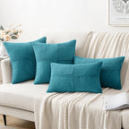 MIULEE Teal Decorative Throw Pillow Covers 16x16 Inch for Couch Bed Sofa Pack of 2 Boho Farmhouse Throw Pillows Soft Cross Corduroy Patchwork Textured Cushion Cases