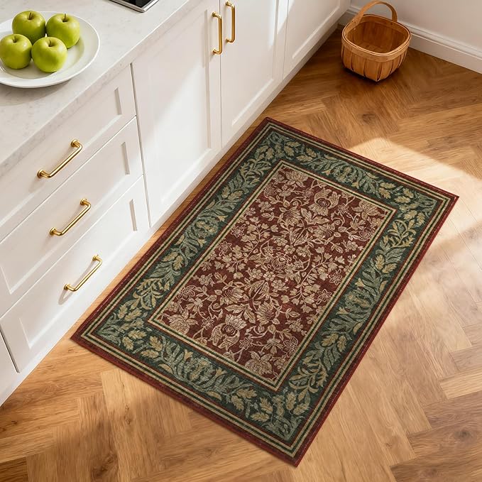 GarveeHome Christmas Rug 2x3 Boho Vintage Rugs Non Slip Front Door Rug for Entryway, Washable Indoor Kitchen Rugs Low-Pile Stain Resistance Small Door Mat Holiday Decor for Bedroom Red