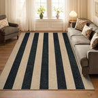 Lahome Elance Striped Easy Jute Outdoor Rug 5x7, Large Neutral Dining Living Room Rug, Farmhouse Non Slip Non Shedding Washable Indoor Outdoor Black Carpet for Office Deck Patio Backyard Bedroom