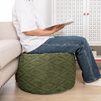 Fluffy Round Ottoman Pouf with All-in-One Foam Filling 20" x 14" Furry Ottoman Foot Rest Foot Stool for Living Room or Bedroom (Green)