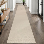 EARTHALL Woven Runner Rug 2x12 Ft Washable Runners for Hallways Extra Long Cotton Non Slip Rubber Backed Kitchen Runner Braided Indoor Floor Carpet for Entryway, Hall, Kitchen, Beige/Khaki