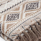 CASAAGUSTO Boho Throw Blanket - Brown White Decorative Blankets with Tassel, Printed Flannel Bohemian Blanket for Chair, Bed, Sofa, Couch(60 * 80, Brown White)