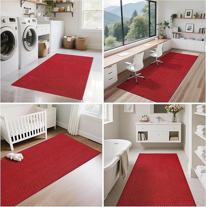 3x5 ft Area Rug Entryway Runner Rug Non Slip Washable, Boho Woven Kitchen Runner Rugs Door Mat Entry Rugs Carpet for Indoor Foyer Backdoor Hallway Floor Bedroom Living Room, Red