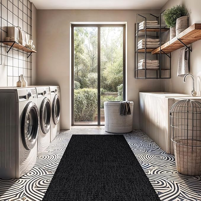 Beverly Rug Easy Jute Runner Rug 2x7 Solid Washable Durable Outdoor Indoor Area Rugs for Living Dining Room Patio Office Stain Resistant Non Shedding Casual Indoor Outside Carpet 2 x 7 Dark Gray
