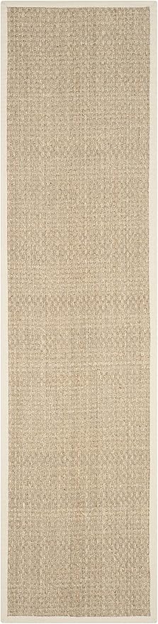 SAFAVIEH Natural Fiber Collection Runner Rug - 2'6" x 8', Natural & Ivory, Seagrass, Basketweave Pattern with Border (NF114J)