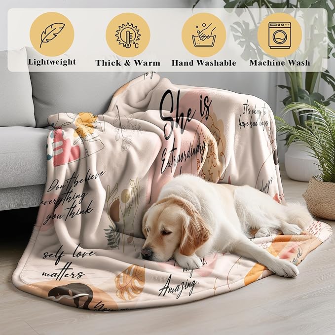 Boho Inspirational Blanket, Inspirational Gifts for Women, Birthday Gifts for Women Sister Grandma, She is Motivational Positive Throw Blankets for Girly Room Bedroom Home Decor, 50x60 in