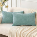 MIULEE Pack of 2 Couch Throw Pillow Covers 12x20 Inch Soft Aqua Green Chenille Lumbar Pillow Covers for Sofa Living Room Spring Home Decor Couch Solid Dyed Cases