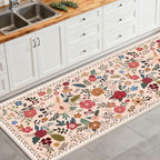 Washable 2' x 6' Runners for Hallways, Non Slip Long Floor Runner for Kitchen, Entryway Indoor, Stain Resistant Rubber Backing Floral Decor Rug (Beige Red)