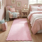 GarveeHome 2.6x10 Scalloped Valentines Washable Runner Rug for Kitchen, Soft Pink Long Hallway Runner Non Slip Entryway Rug Farmhouse Thin Laundry Mat Stain Resistant Carpet for Bathroom Beside Rug