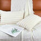 12x20 Throw Pillow Covers Set of 2, Decorative Faux Fur Covers for Bed, Couch Soft Fluffy Pillow Cover with Velvet Back for Living Room, Neutral Home Décor Accent for Sofa - Cream White