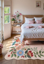 Lahome Floral Living Room Rugs, Pink Area Rugs 5x7 Rug for Bedroom Ultra-Thin Soft Non-Slip Washable Rugs Stain Resistant Throw Boho Carpet for ‎‎Nursery Classroom Flore, Light Pink