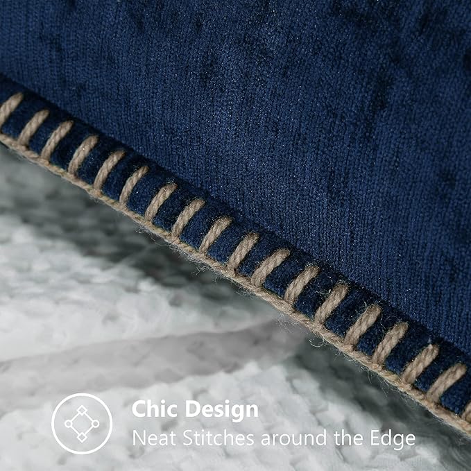 decorUhome Chenille Soft Cozy Throw Pillow Covers 24x24 Set of 2, Modern Farmhouse Boho Velvet Decorative Euro Sham Pillow Cases with Stitched Edge for Couch Sofa Bed Home Decor, Poseidon