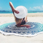 Microfiber Mandala Round Blue Beach Towel Blanket, Oversized Quick Dry Super Absorbent Thick Towel for Pool Swimming Picnic Yoga Mat Wall Decor Tapestry Circle Table Cloth, 59” Bohemian Towel