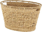 Deco 79 Seagrass Handmade Decorative and Functional Storage Basket Woven Oval Basket Organizer with Elevated Rim and Slot Handles, Basket for Storage 30" x 21" x 17", Brown