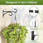 6" Plant Hanger Hooks Outdoor Indoor Planter Hooks, Wall Mounts for Hanging Plants, Baskets, Wind Chimes, Bird Feeders, Lanterns, Bird Houses (Black Metal, 2-Pack)