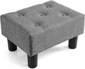 Poofzy Small Foot Stool Ottoman, Linen Ottoman Foot Rest with Legs, Rectangle Foot Rest for Couch, Footstools and Ottomans Small for Living Room and Entryway (Gray)
